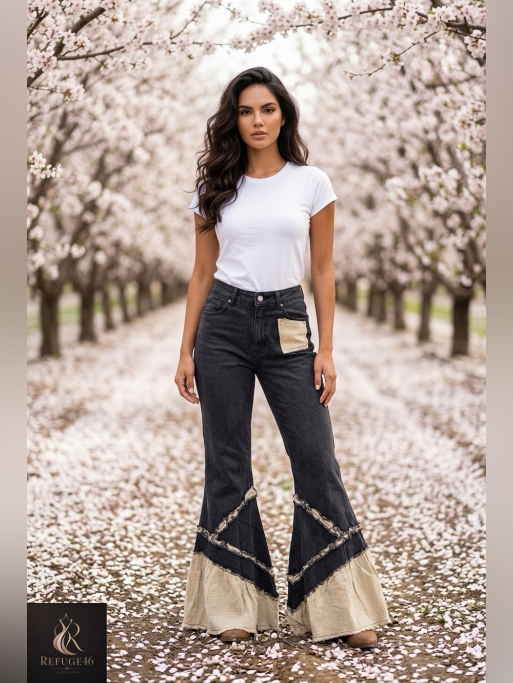 NWT POL Vintage Washing Solid Double Gauze Ruffle Twill Pants Black & Cream